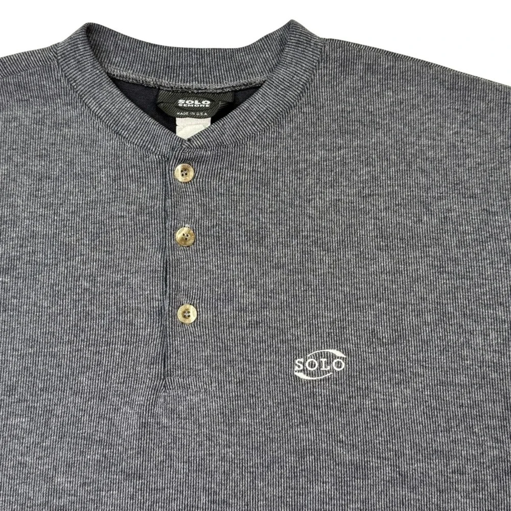 Vintage SOLO SEMORE Men's Gray Ribbed Henley Shirt USA Made Size Large 46